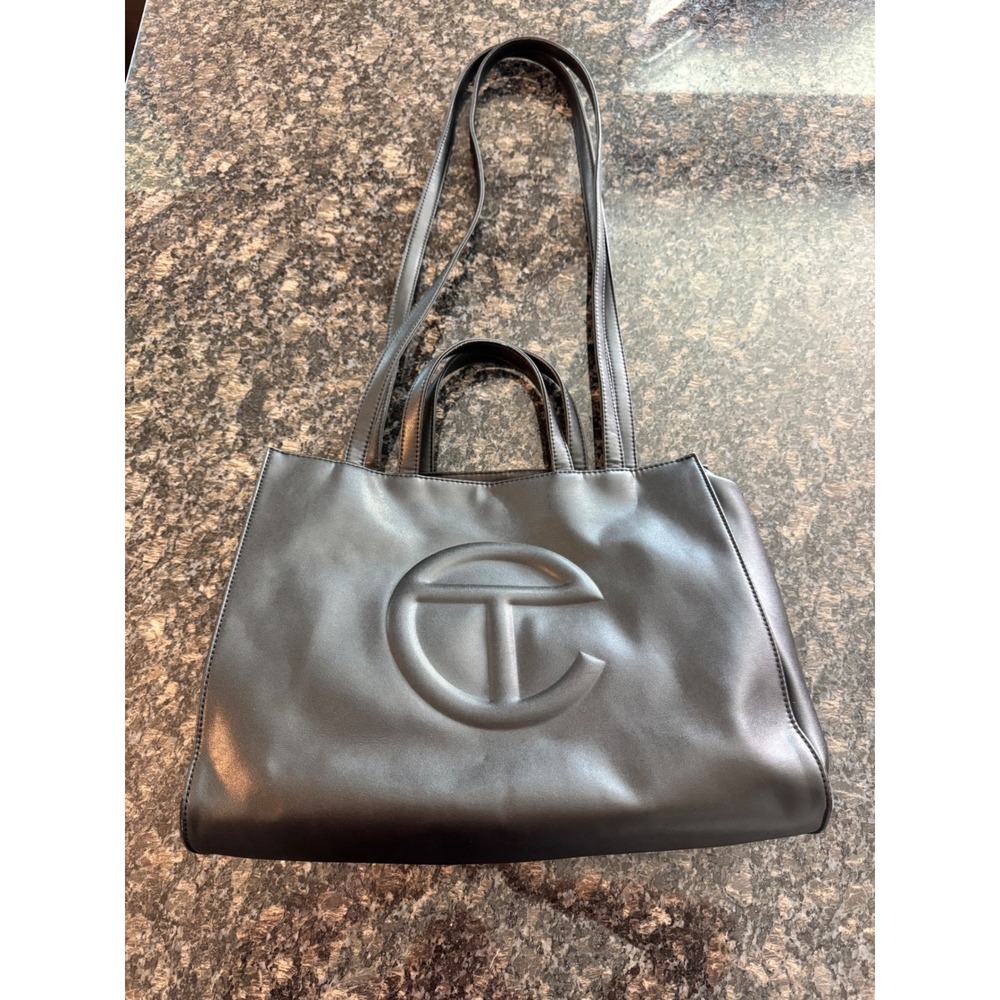 Telfar Medium Shopping Bag Black Vegan Leather Tote Shoulder Bag Everyday Bag